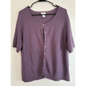 Jacqueline Smith lavender knit design short sleeve cardigan with crystal buttons
